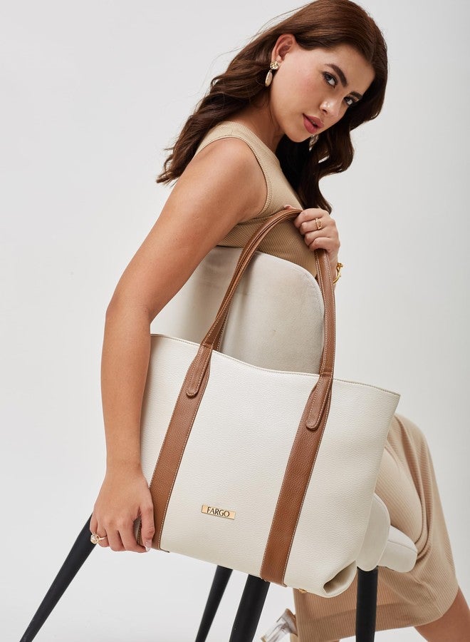 Fargo Capri Tote Bag for Women | Vegan Leather Handbag with Laptop Compartment, Smooth Zip & Premium Look | Stylish Office, College & Travel Tote | Made in India (Ivory) - Image 3